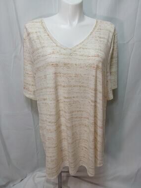 LuLaRoe Iris 3XL Cream/Mauve/Sage V-Neck Short-Sleeve T-Shirt/Blouse #L255